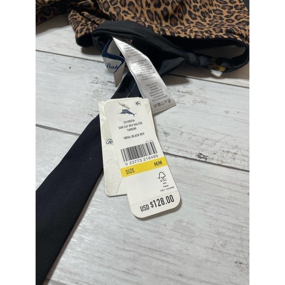 Tommy Bahama Leopard Print / Solid Black Reversible Tankini Top UPF - Picture 5 of 11